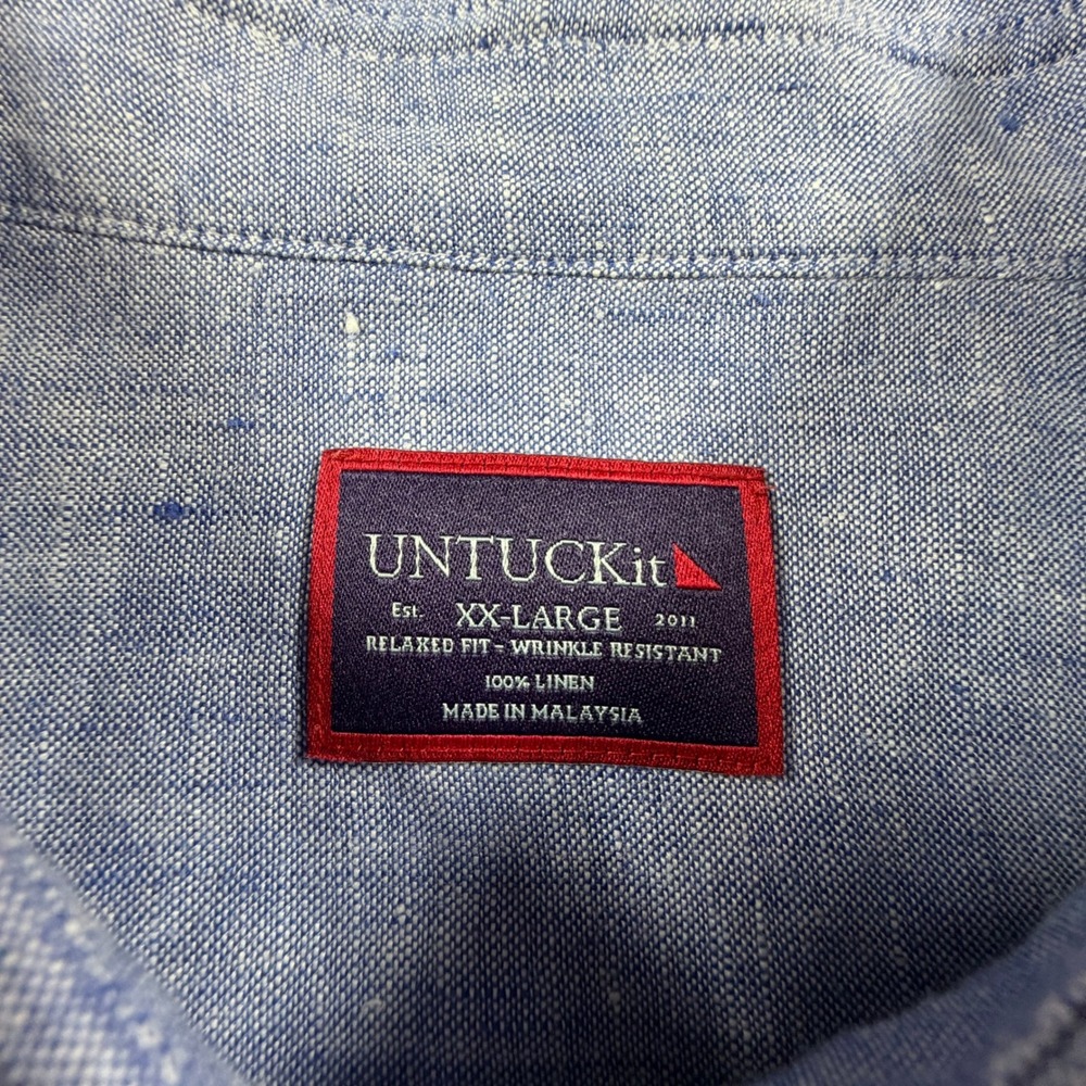 UNTUCKit Mens XXL Relaxed Fit 100% Linen Button Down Shirt Blue Long Sleeve - Picture 2 of 10